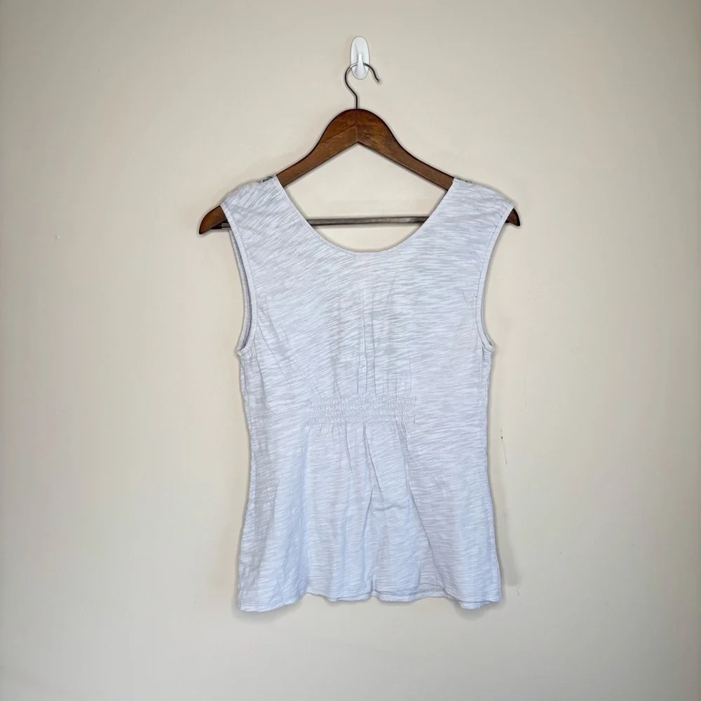 Anthro C Keer Blue Grey Cotton Embroidered Floral Sleeveless Blouse Small - Picture 4 of 8